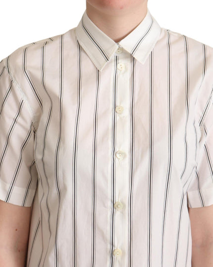Dolce & Gabbana White Black Stripes Collared Shirt Top