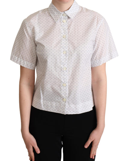Dolce & Gabbana White Black Polka Dots Collar Blouse Shirt