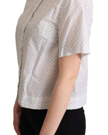 Dolce & Gabbana White Black Polka Dots Collar Blouse Shirt