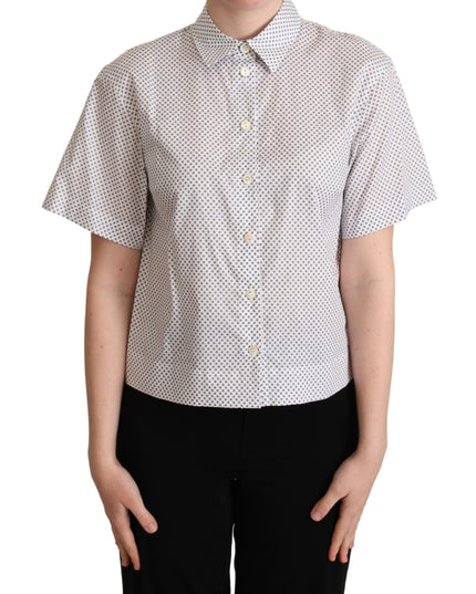 Dolce & Gabbana White Gray Polka Dots Collared Button Shirt