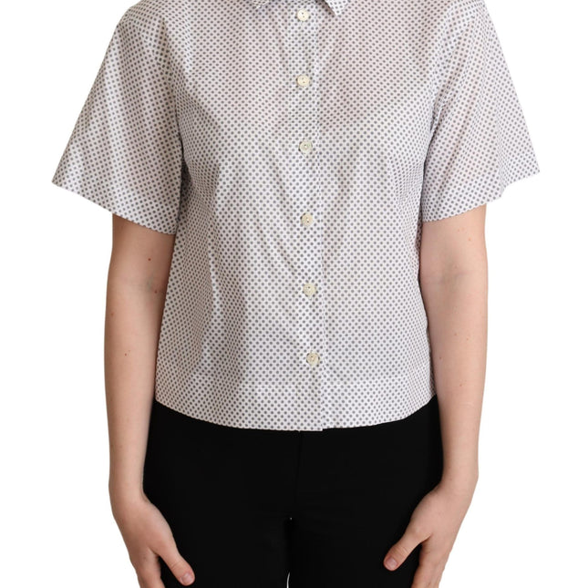 Dolce & Gabbana White Gray Polka Dots Collared Button Shirt
