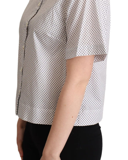Dolce & Gabbana White Gray Polka Dots Collared Button Shirt