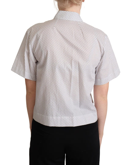 Dolce & Gabbana White Gray Polka Dots Collared Button Shirt