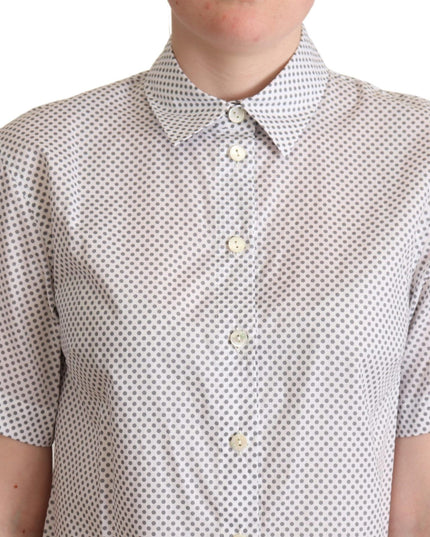 Dolce & Gabbana White Gray Polka Dots Collared Button Shirt