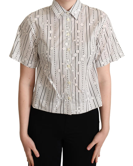 Dolce & Gabbana White Circles Dots Collared Button Up Shirt