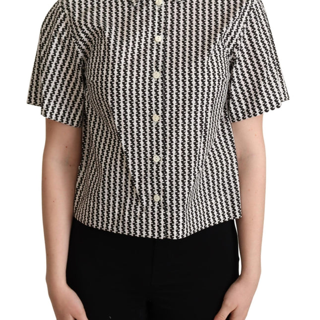 Dolce & Gabbana White Black Fantasy Pattern Shirt