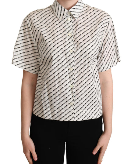 Dolce & Gabbana White Dotted Collared Blouse Shirt