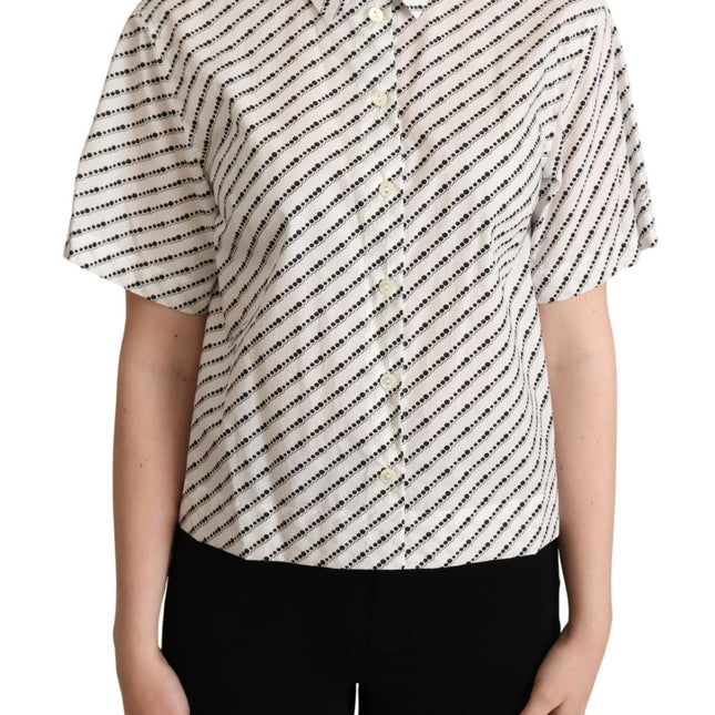 Dolce & Gabbana White Dotted Collared Blouse Shirt