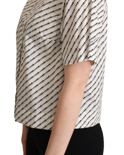 Dolce & Gabbana White Dotted Collared Blouse Shirt