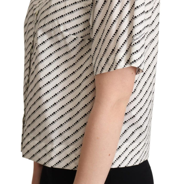 Dolce & Gabbana White Dotted Collared Blouse Shirt