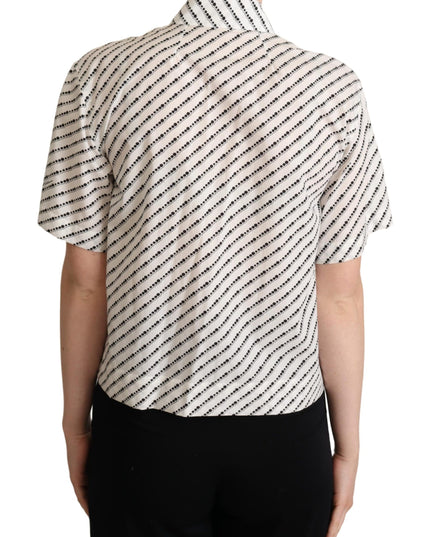 Dolce & Gabbana White Dotted Collared Blouse Shirt