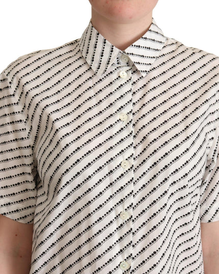 Dolce & Gabbana White Dotted Collared Blouse Shirt