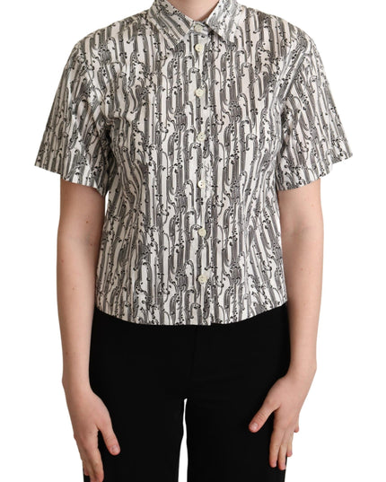 Dolce & Gabbana White Floral Collared Blouse Shirt