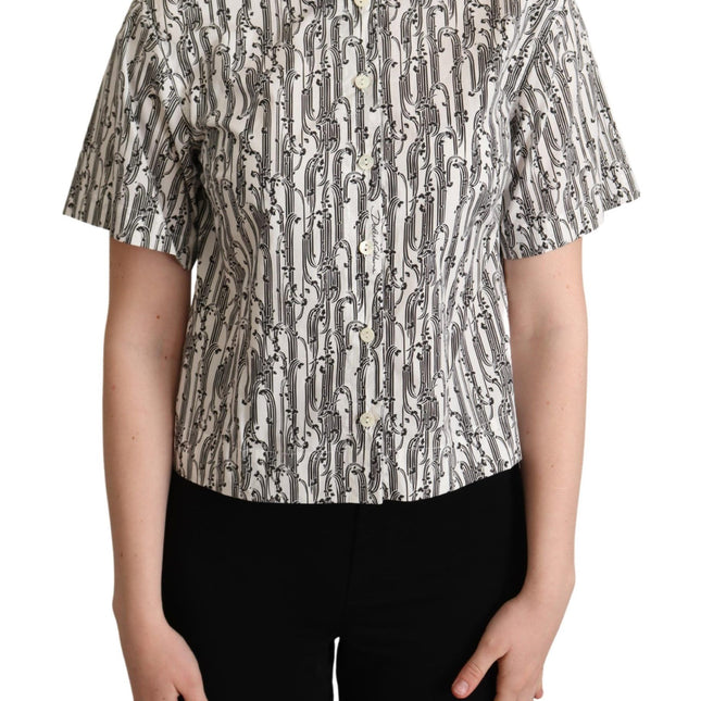 Dolce & Gabbana White Floral Collared Blouse Shirt