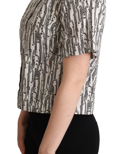 Dolce & Gabbana White Floral Collared Blouse Shirt