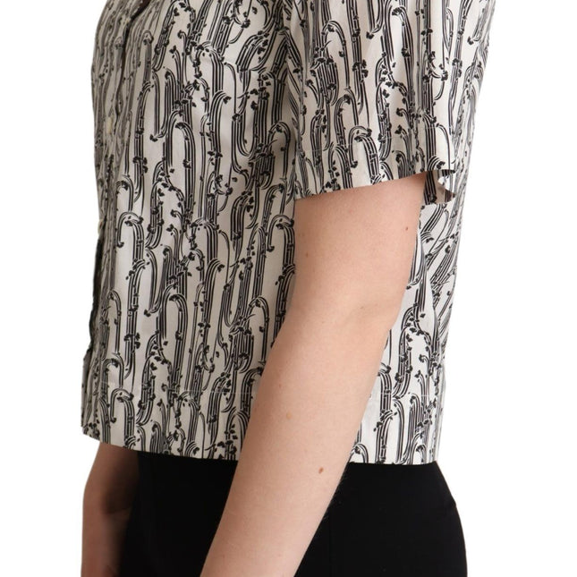 Dolce & Gabbana White Floral Collared Blouse Shirt