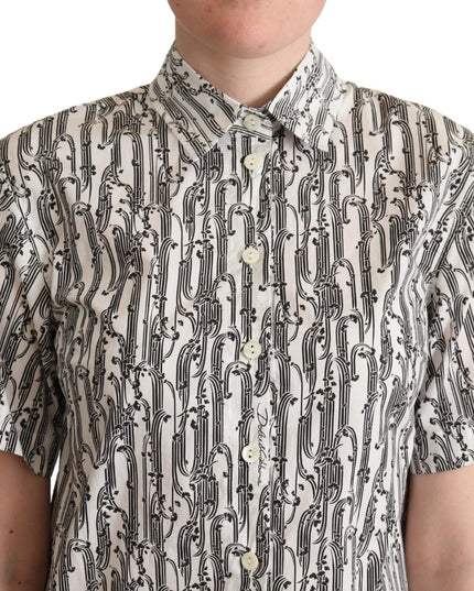 Dolce & Gabbana White Floral Collared Blouse Shirt