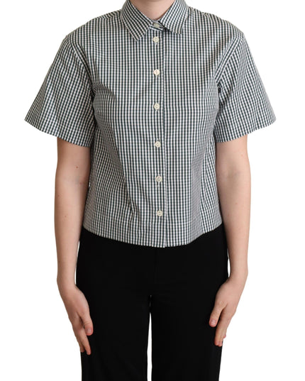 Dolce & Gabbana White Green Cotton Check Shirt Blouse Top