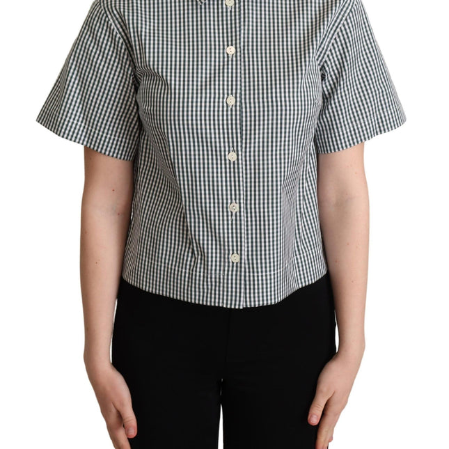 Dolce & Gabbana White Green Cotton Check Shirt Blouse Top