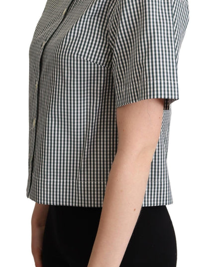 Dolce & Gabbana White Green Cotton Check Shirt Blouse Top