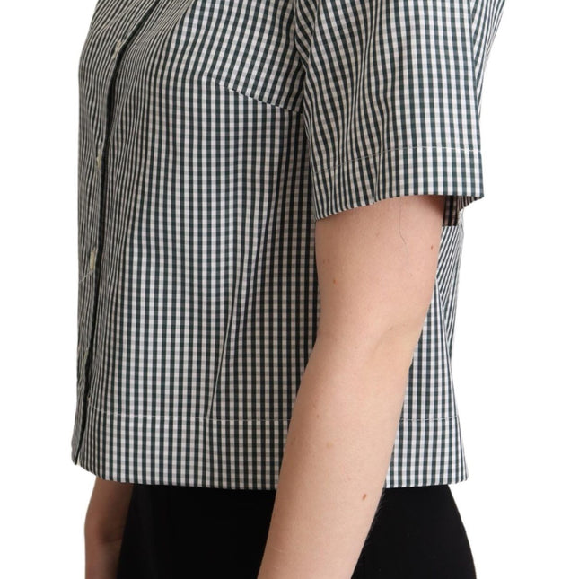 Dolce & Gabbana White Green Cotton Check Shirt Blouse Top