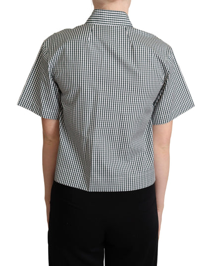 Dolce & Gabbana White Green Cotton Check Shirt Blouse Top