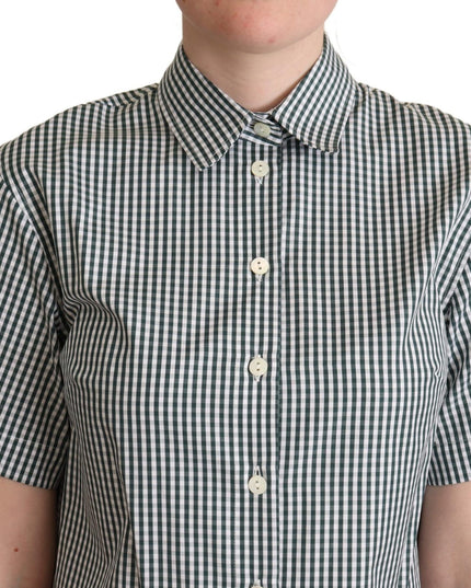 Dolce & Gabbana White Green Cotton Check Shirt Blouse Top