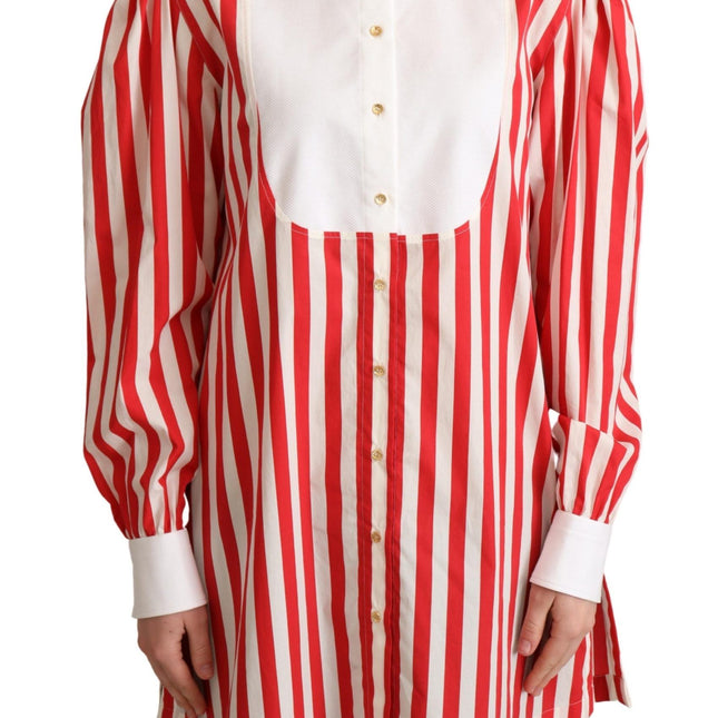 Dolce & Gabbana Red White Striped Long Sleeves Formal Shirt