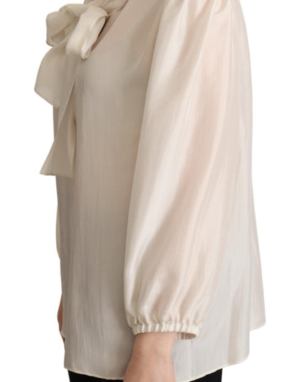 Dolce & Gabbana Light Gray Ascot Collar Shirt Silk Blouse Top
