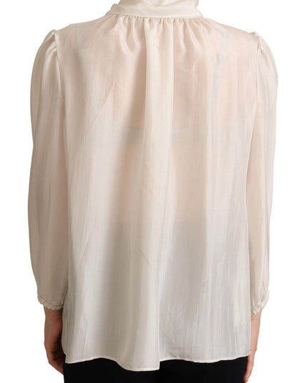 Dolce & Gabbana Light Gray Ascot Collar Shirt Silk Blouse Top