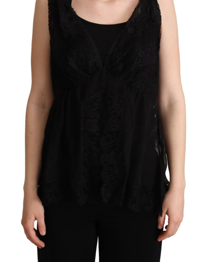 Dolce & Gabbana Black Silk Lace Trim Camisole Tank Top