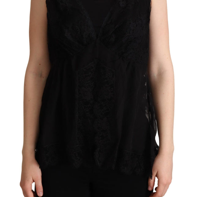 Dolce & Gabbana Black Silk Lace Trim Camisole Tank Top