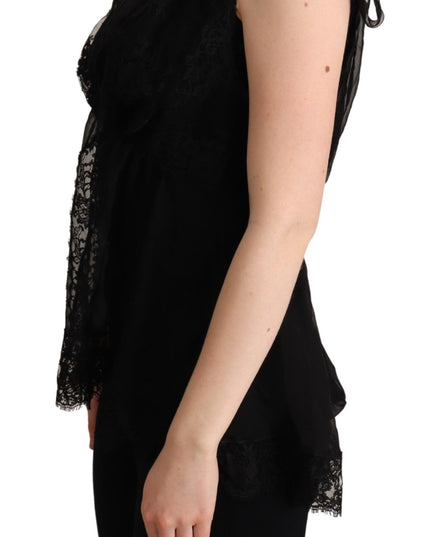 Dolce & Gabbana Black Silk Lace Trim Camisole Tank Top