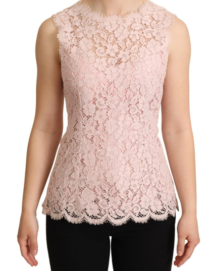 Dolce & Gabbana Pink Floral Lace Sleeveless Tank Blouse Top
