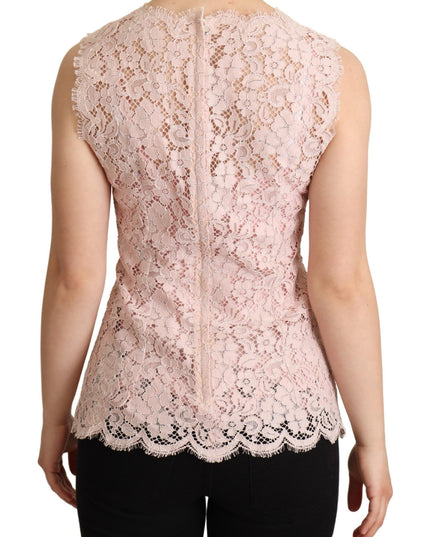 Dolce & Gabbana Pink Floral Lace Sleeveless Tank Blouse Top