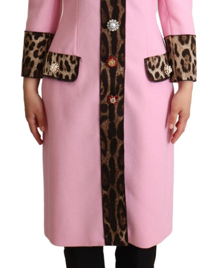 Dolce & Gabbana Pink Leopard Wool Trenchcoat Jacket
