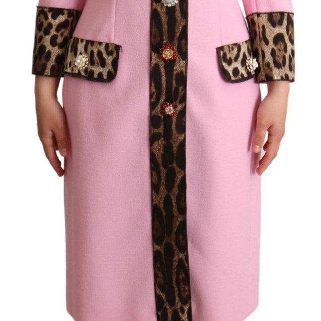 Dolce & Gabbana Pink Leopard Wool Trenchcoat Jacket