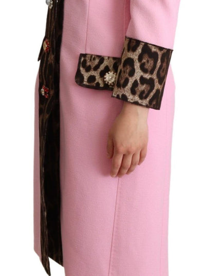 Dolce & Gabbana Pink Leopard Wool Trenchcoat Jacket