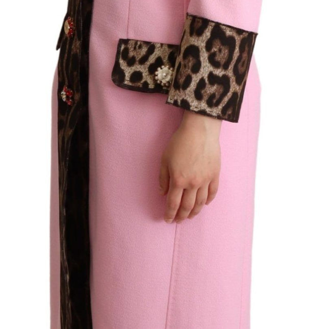 Dolce & Gabbana Pink Leopard Wool Trenchcoat Jacket