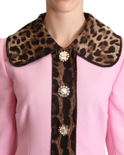 Dolce & Gabbana Pink Leopard Wool Trenchcoat Jacket