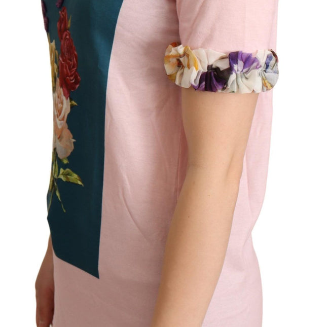 Dolce & Gabbana Pink Cotton Floral Roses Crewneck T-shirt
