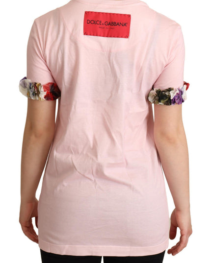 Dolce & Gabbana Pink Cotton Floral Roses Crewneck T-shirt
