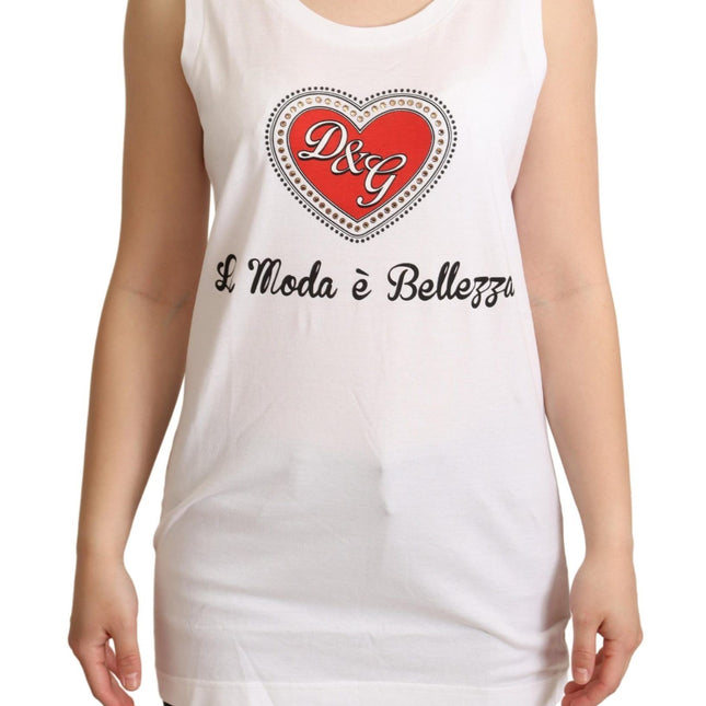 Dolce & Gabbana White La Moda Crystal Tank Top T-shirt