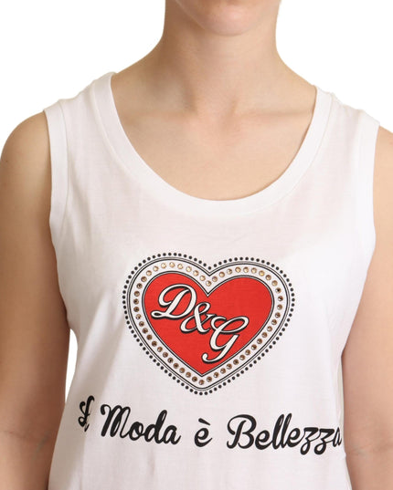 Dolce & Gabbana White La Moda Crystal Tank Top T-shirt
