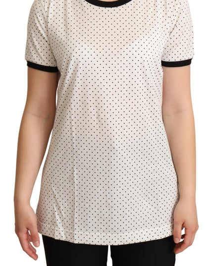 Dolce & Gabbana White Dotted Crewneck Cotton T-shirt