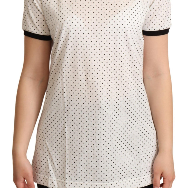 Dolce & Gabbana White Dotted Crewneck Cotton T-shirt