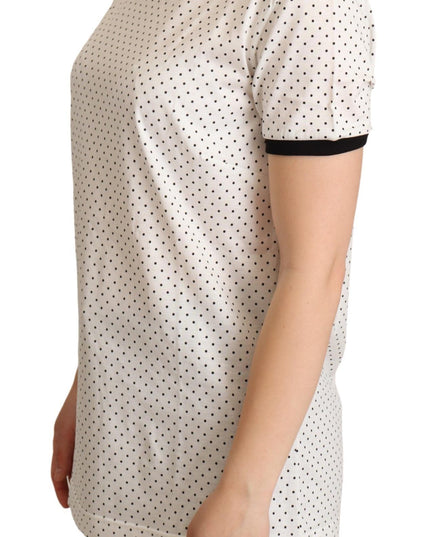 Dolce & Gabbana White Dotted Crewneck Cotton T-shirt