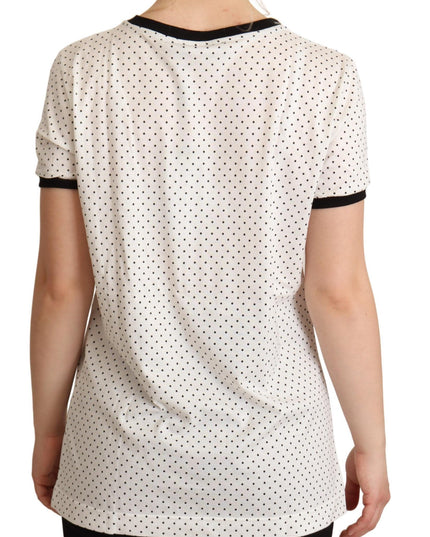 Dolce & Gabbana White Dotted Crewneck Cotton T-shirt