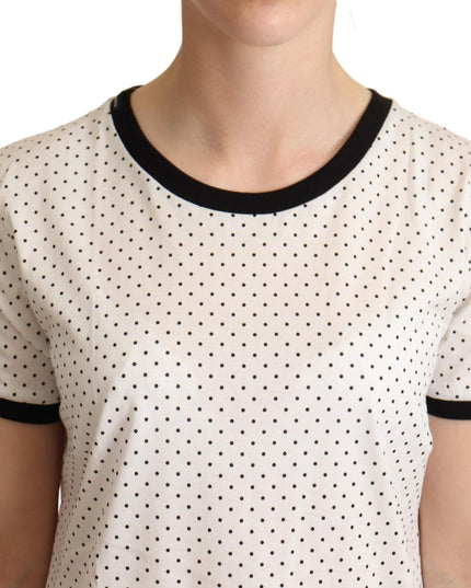 Dolce & Gabbana White Dotted Crewneck Cotton T-shirt