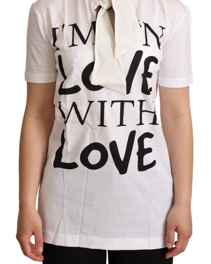 Dolce & Gabbana White Cotton Silk I'm In Love Top T-shirt